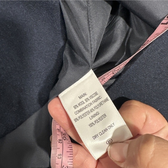 NEW $138 Foxcroft [ 16 ] Wool Faux Leather Trim Two-Button Blazer in Navy‎ - Picture 4 of 15